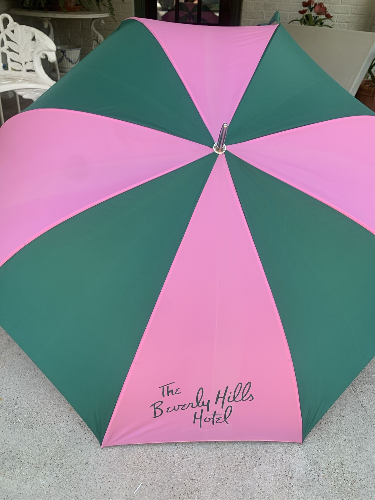 Iconic Umbrella The Beverly Hills  Hotel Pink And Green