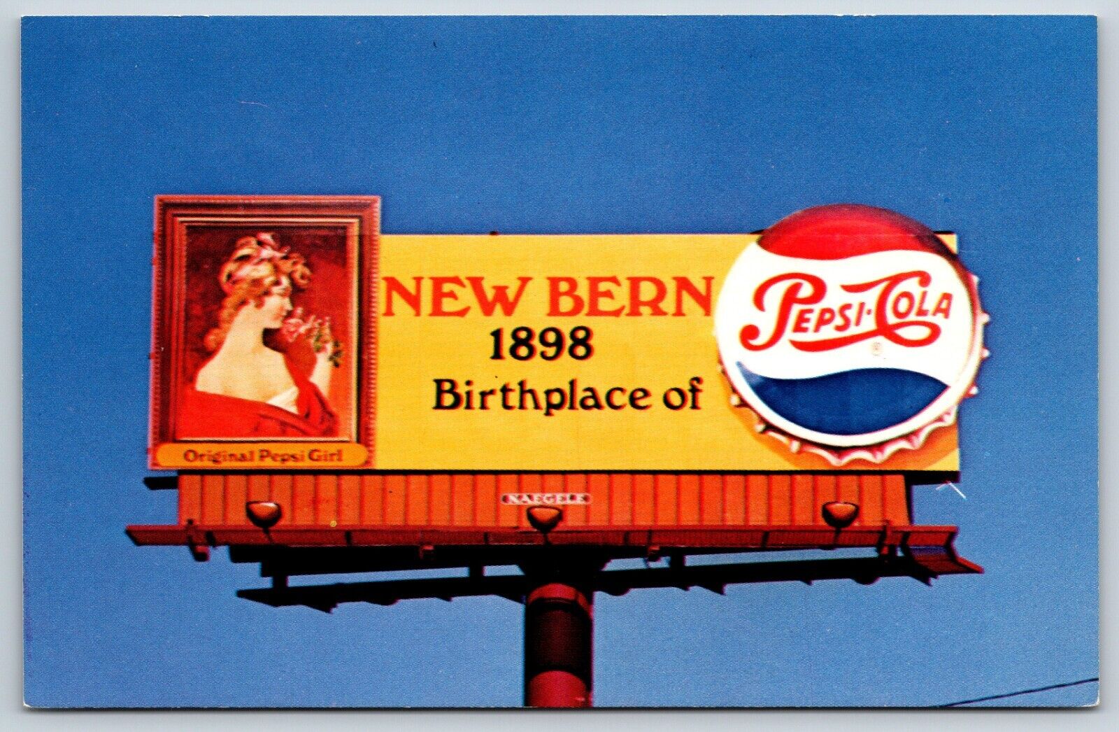 Postcard Pepsi Cola Girl New Bern Birthplace Billboard, New Bern NC Unposted