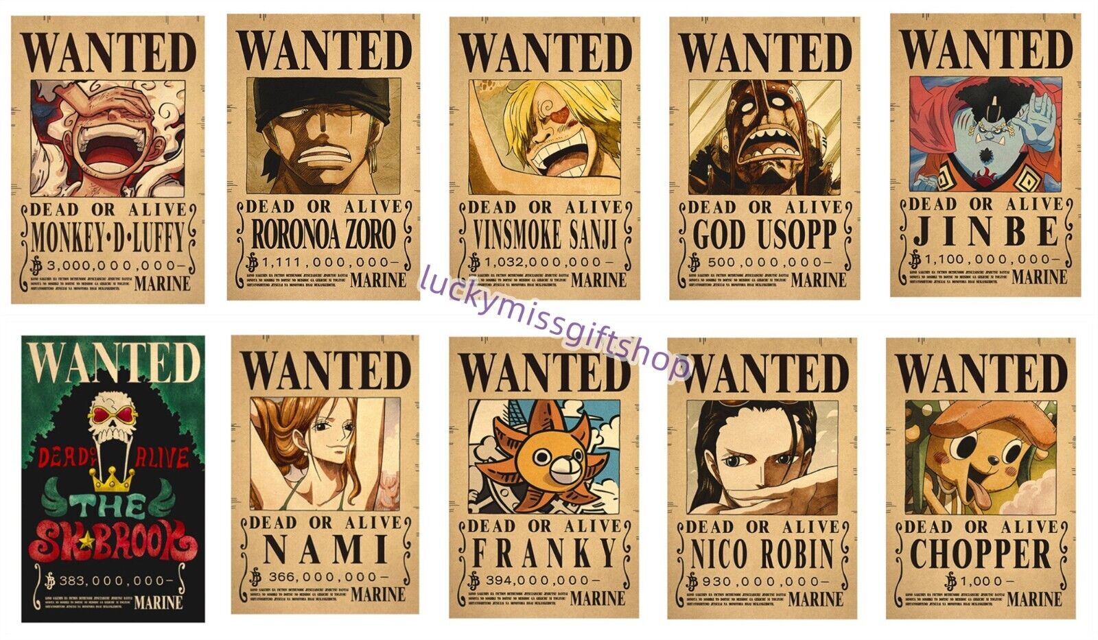 10 Pcs Anime One Piece Luffy Straw Hat Pirates Wanted Poster HIGH QUALIT