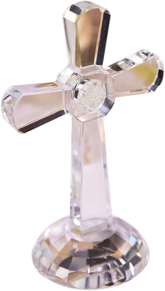 Crystal Cross Traditional Standing Cross On Base 7 Tall Clear Glass Tabletop C