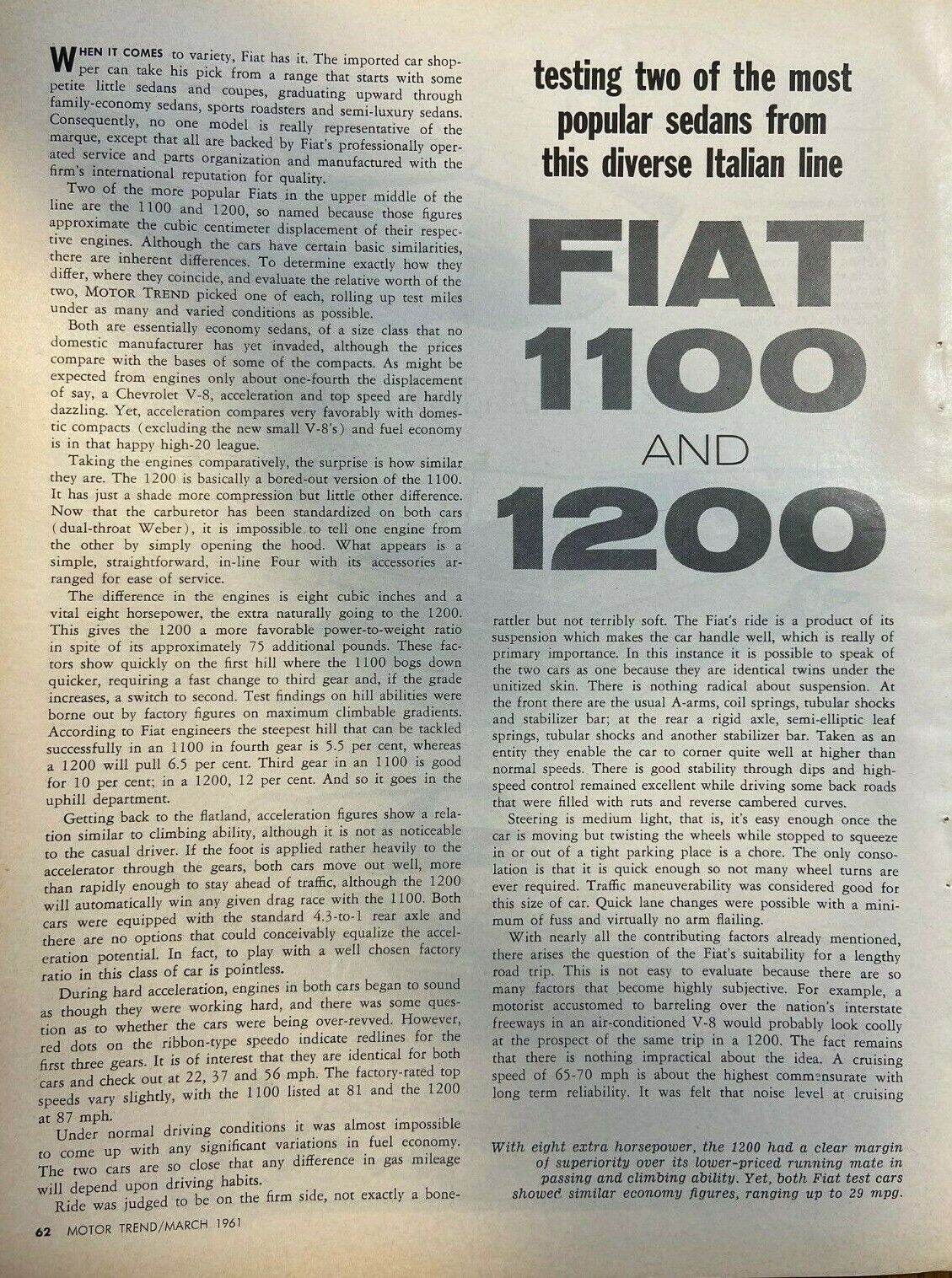 1961 Fiat 1100 and 1200 Road Test
