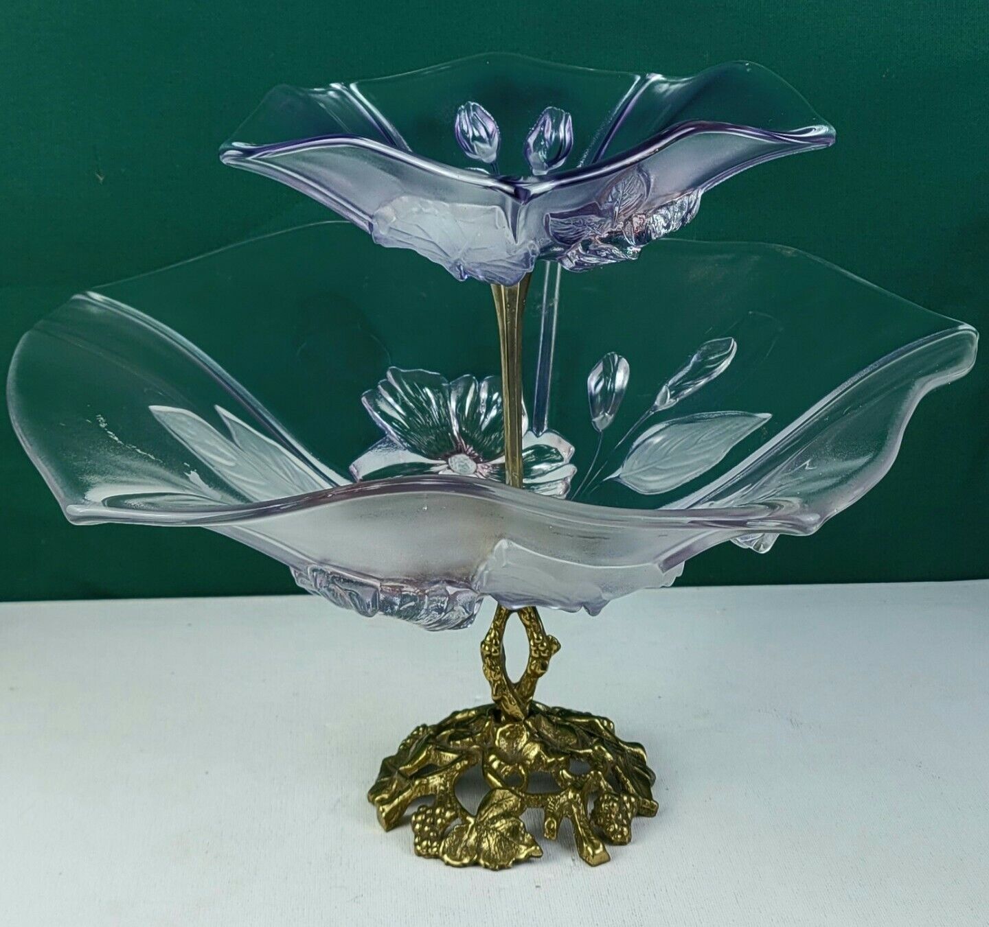 Calypso Mikasa Two Tier Serving Tray - Floral, Pastel, Gold Toned Metalwork
