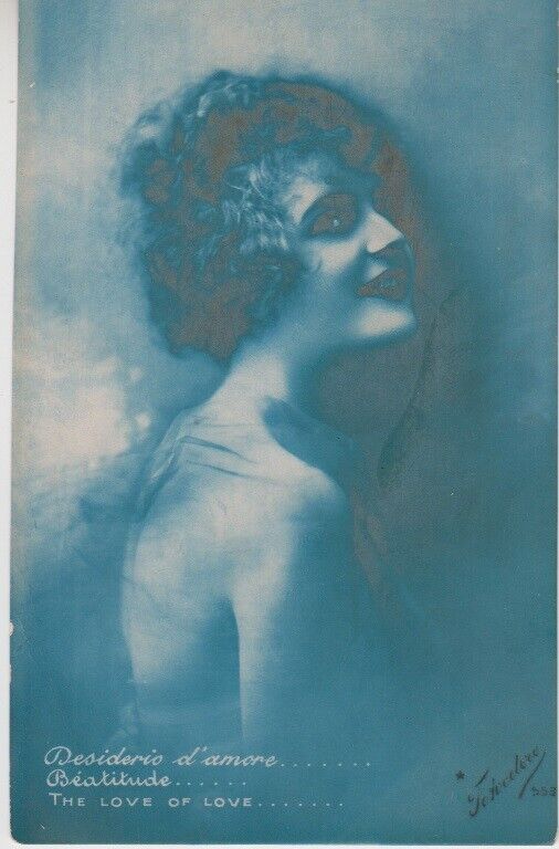 1900\'s Pretty Girl. Desiderio d\'amore. Love. Cyanotype RPPC Vintage. Fotocelere