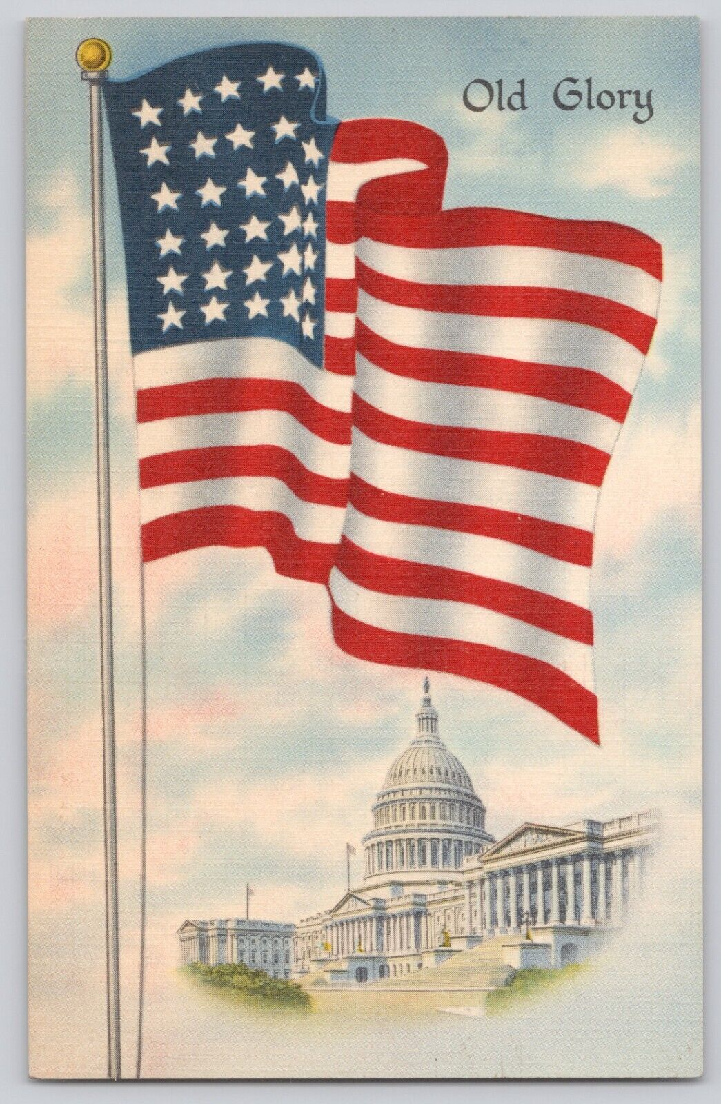 Postcard USA AMERICAN FLAG Series No. 3 & WASHINGTON DC CAPITOL BUILDING LINEN