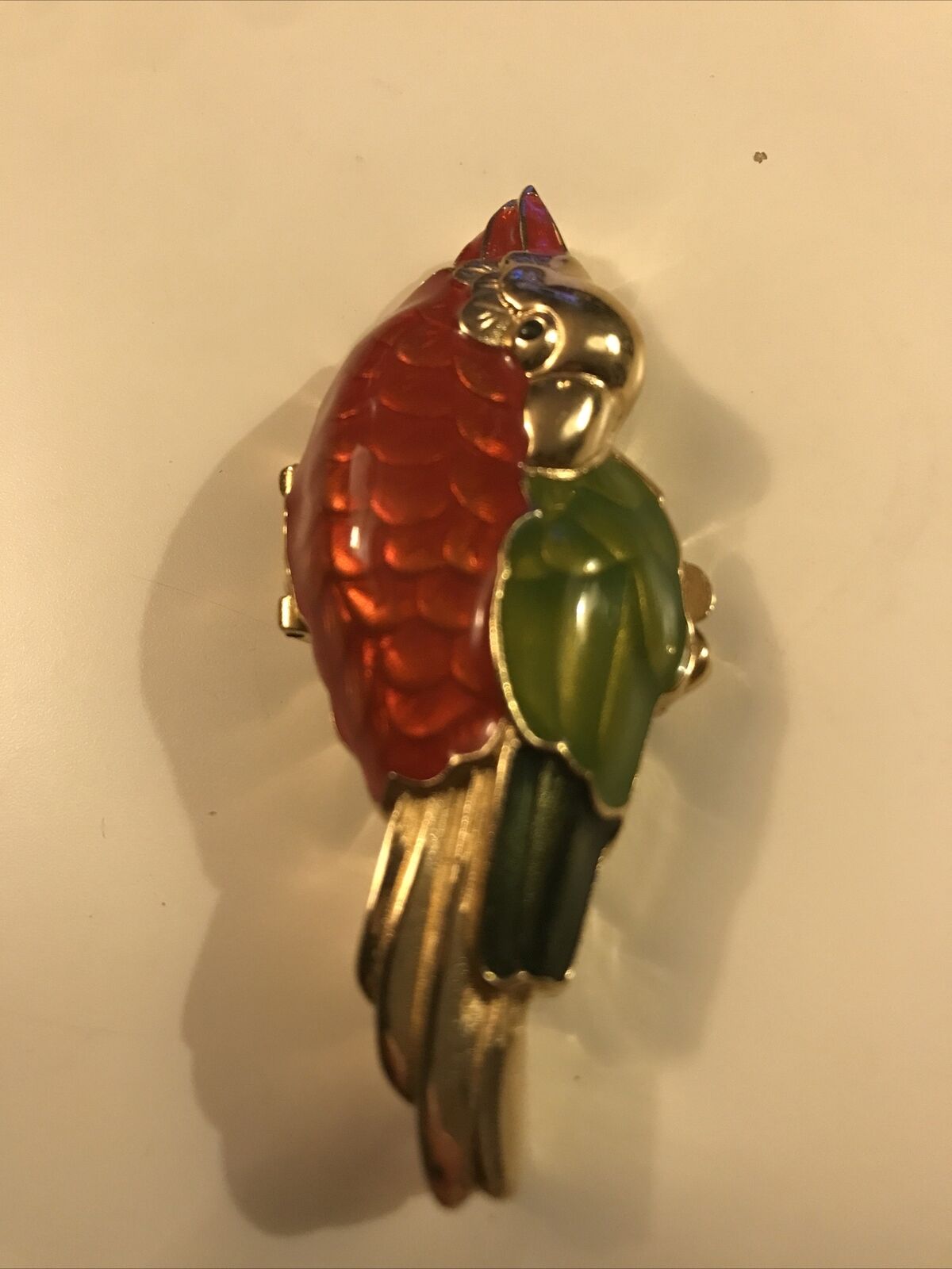 Vtge NEW Full Estee Lauder Enamel Gold Bird Parrot Macaw Solid Perfume Compact