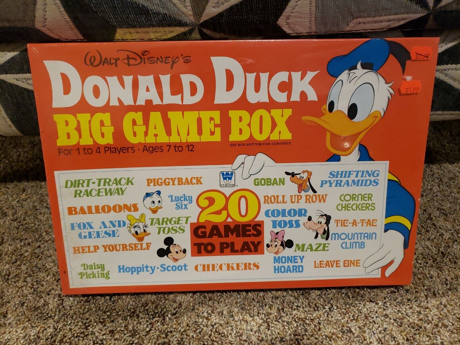 SEALED/NEW 1979 Disney\'s Donald Duck Big Game Box 20 Games 70s Fabric Play Mat