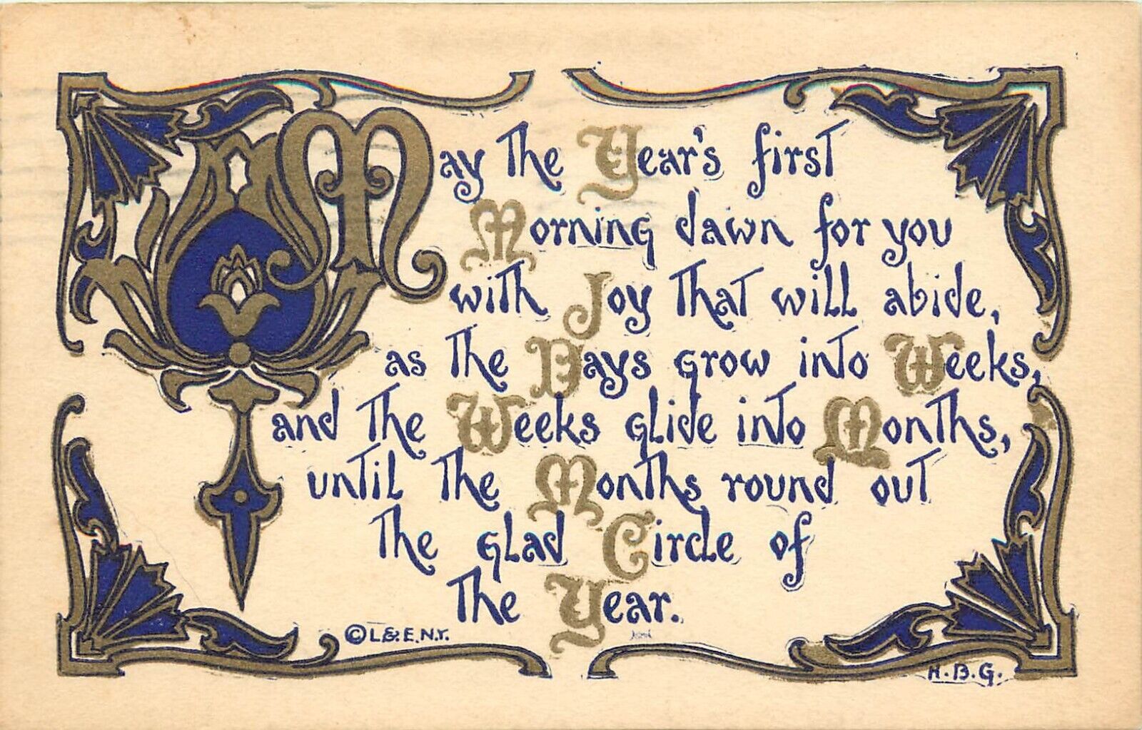 c1910 H.B.G. New Year Postcard Calligraphy Design, Glad Circle of the Year