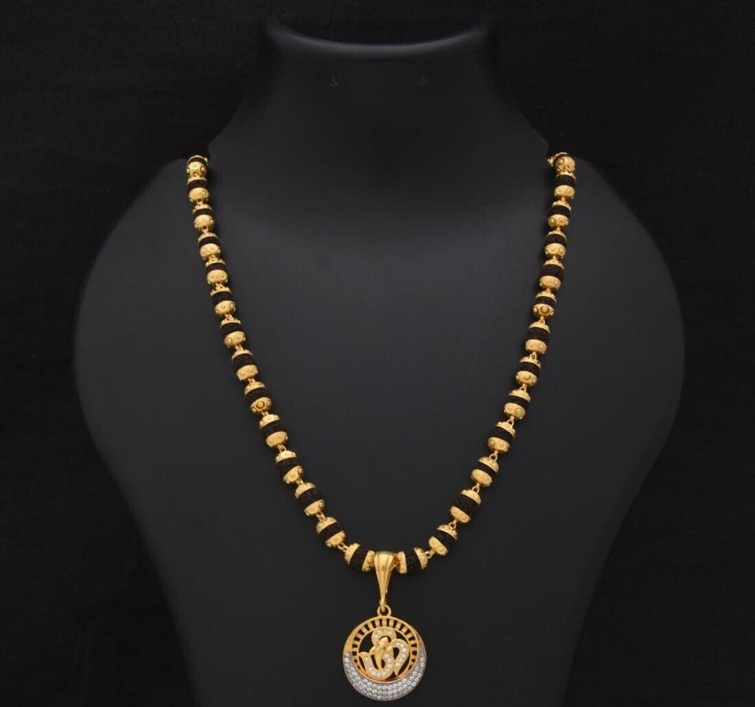 1 Gram Gold Forming Om Artisanal Design Rudraksha Mala With Pendant