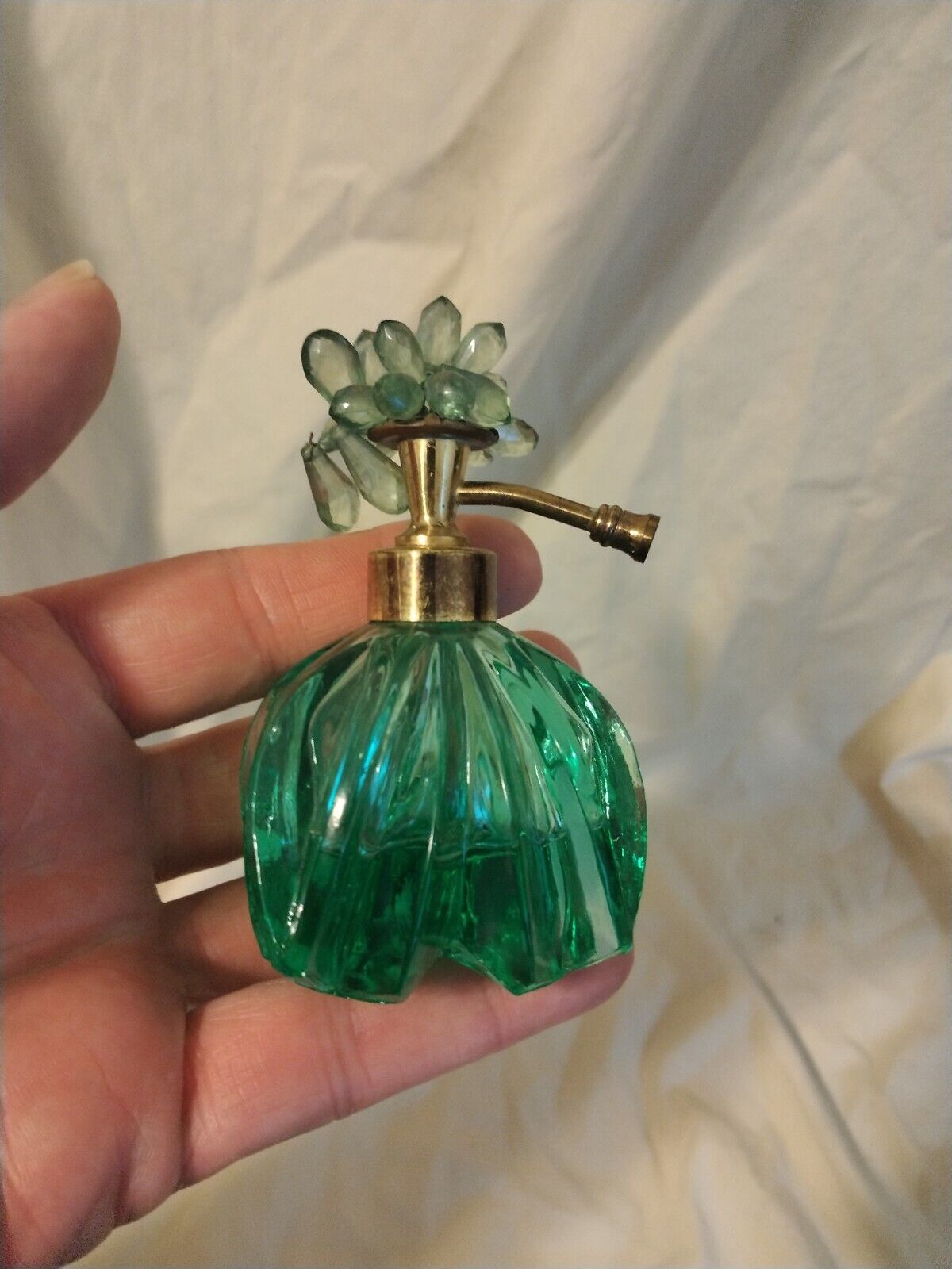 Vintage 1960's  Green Glass Atomizer Perfume Bottle 