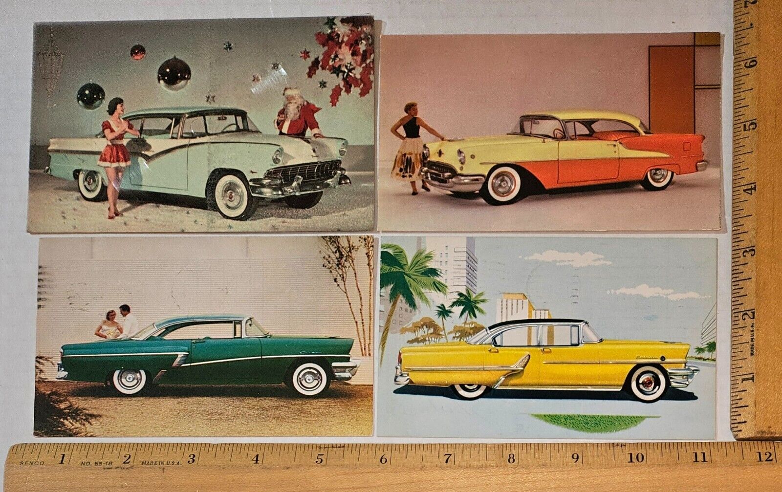 (4) Postcards 1956 Ford/Oldsmobile/1955 Mercury/Rockville/Terre Haute, Indiana