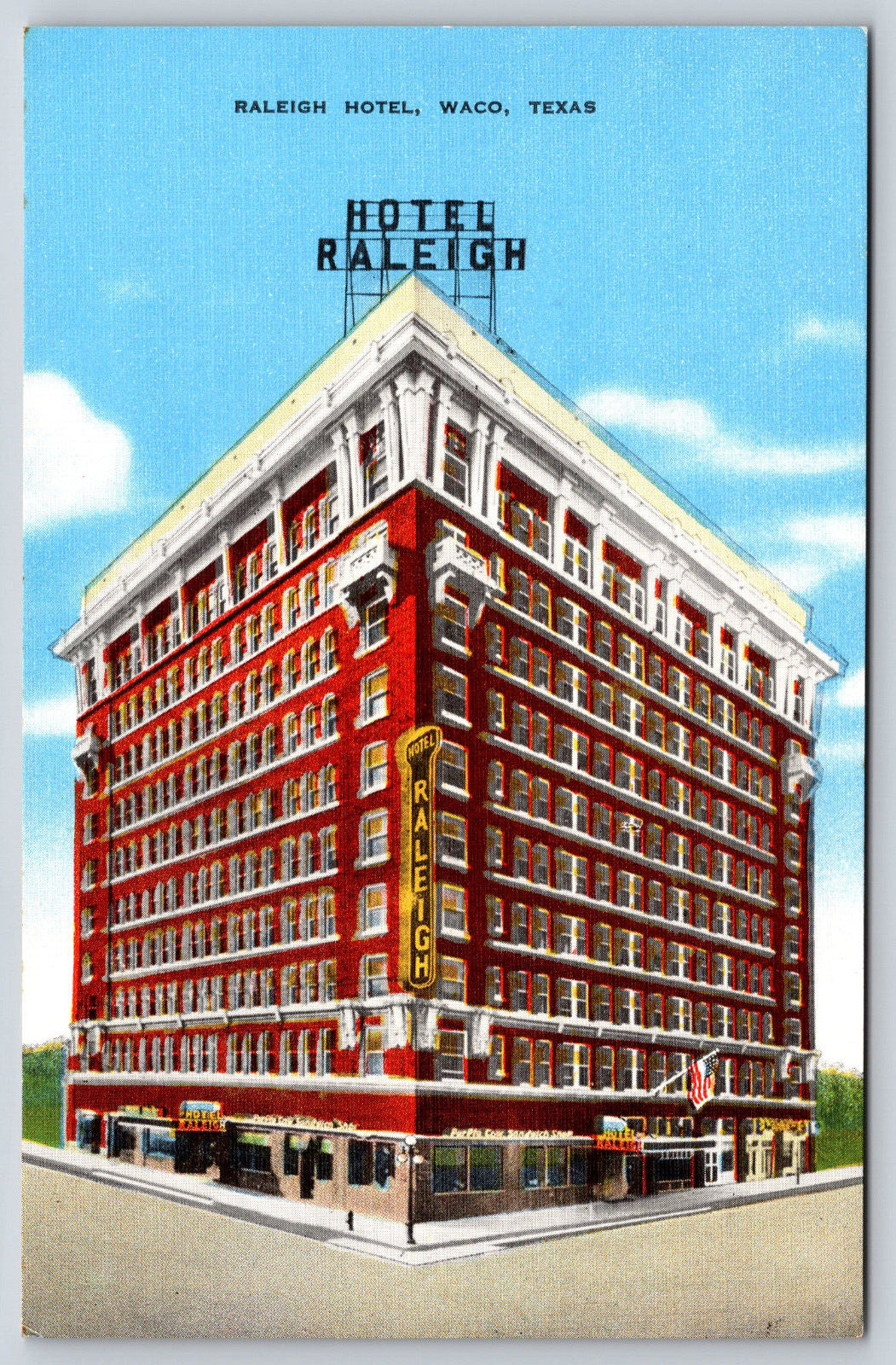 Original Old Vintage Antique Postcard Raleigh Hotel Building Signs Waco Texas