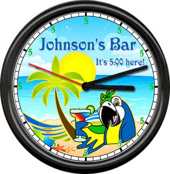 Personalized Margarita Bar 5 O\'Clock Somewhere Parrot Your Name Sign Wall Clock