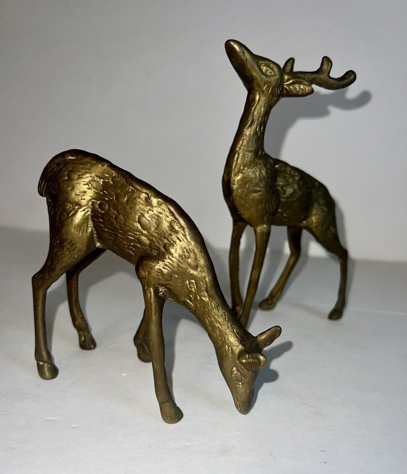 Vtg Pair Mid Century Brass Spotted Buck Doe Deer Statue Figurine Grannycore MCM