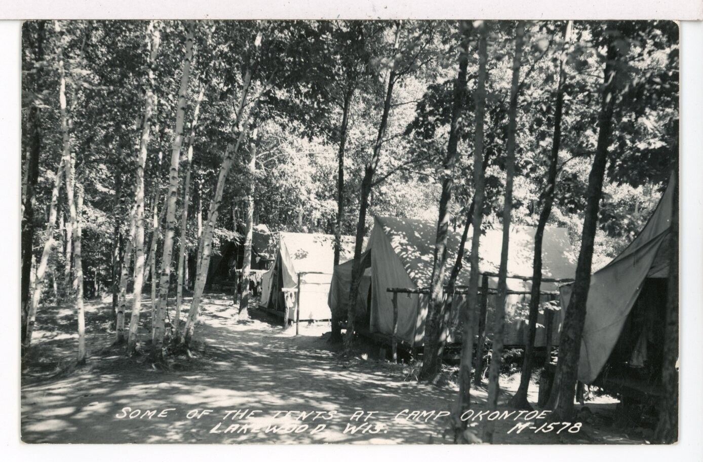 1953 - RPPC - Tentline at CAMP OKONTOE, Lakewood, Wisconsin, Postcard