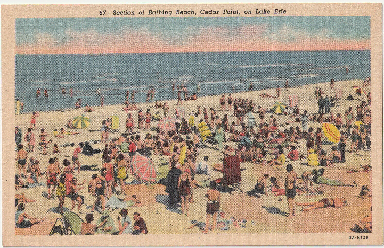 c1930s Sun Bathers on Lake Erie Beach Summer Cedar Point Ohio OH Postcard
