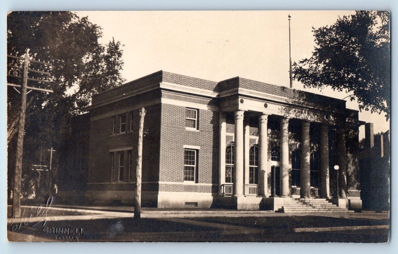 Grinnell Iowa IA Postcard RPPC Photo Post Office Building c1910\'s Antique
