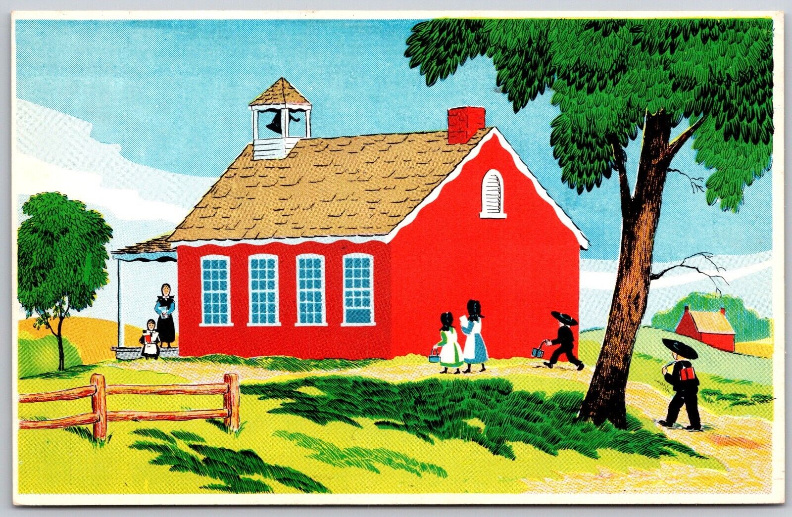The Amish School Vintage Postcard one-room