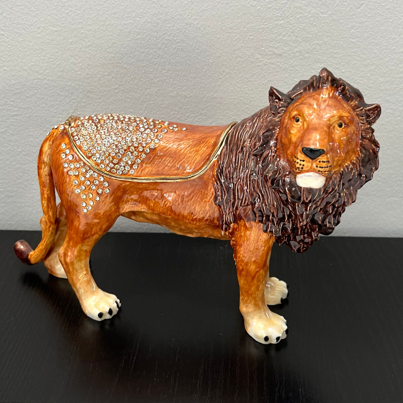 Marsachii Extra Larg Lion Crystal Jeweled Hinged Trinket Box 11in