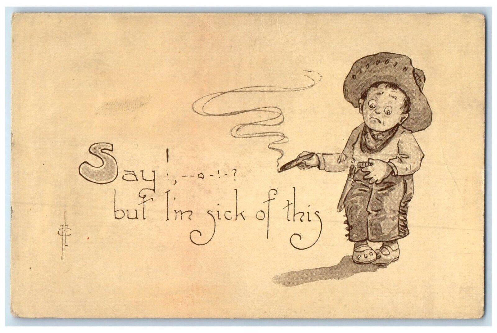 c1910\'s Child Big Hat Smoking Cigarette I\'m Sick Of This Antique Postcard