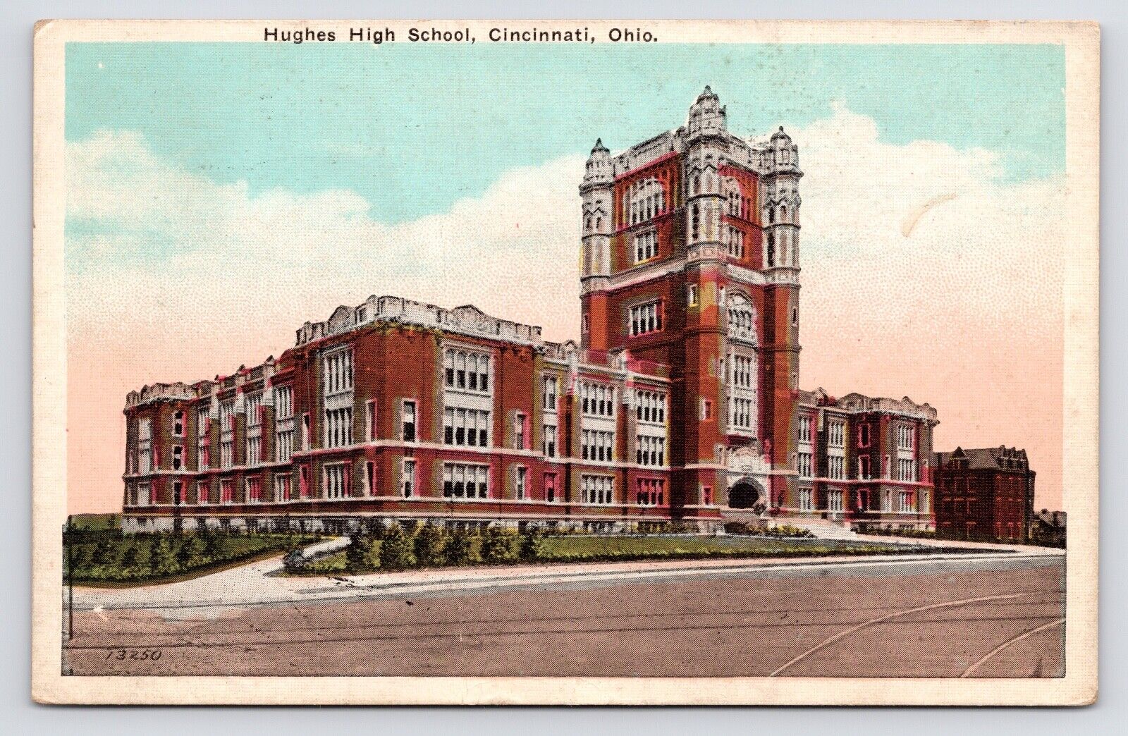 1920s Hughes High School Exterior Street View Vtg Cincinnati Ohio OH Postcard