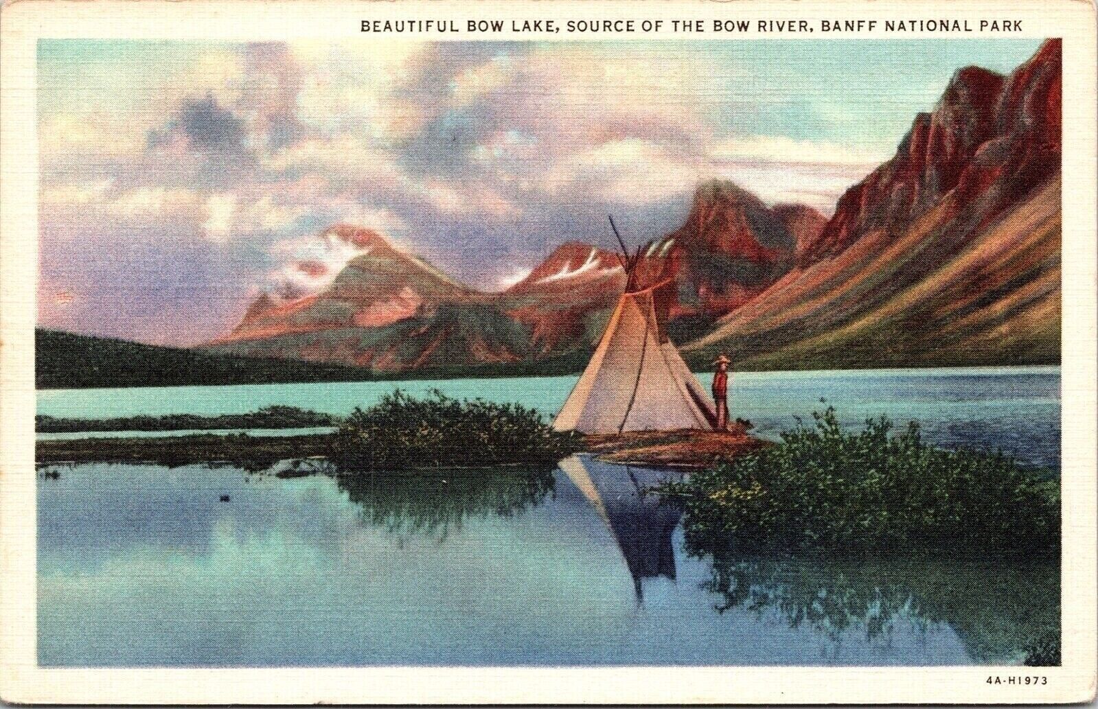 Bow Lake Source Rive Banff National Park Temp Camping Linen Postcard UNP VTG