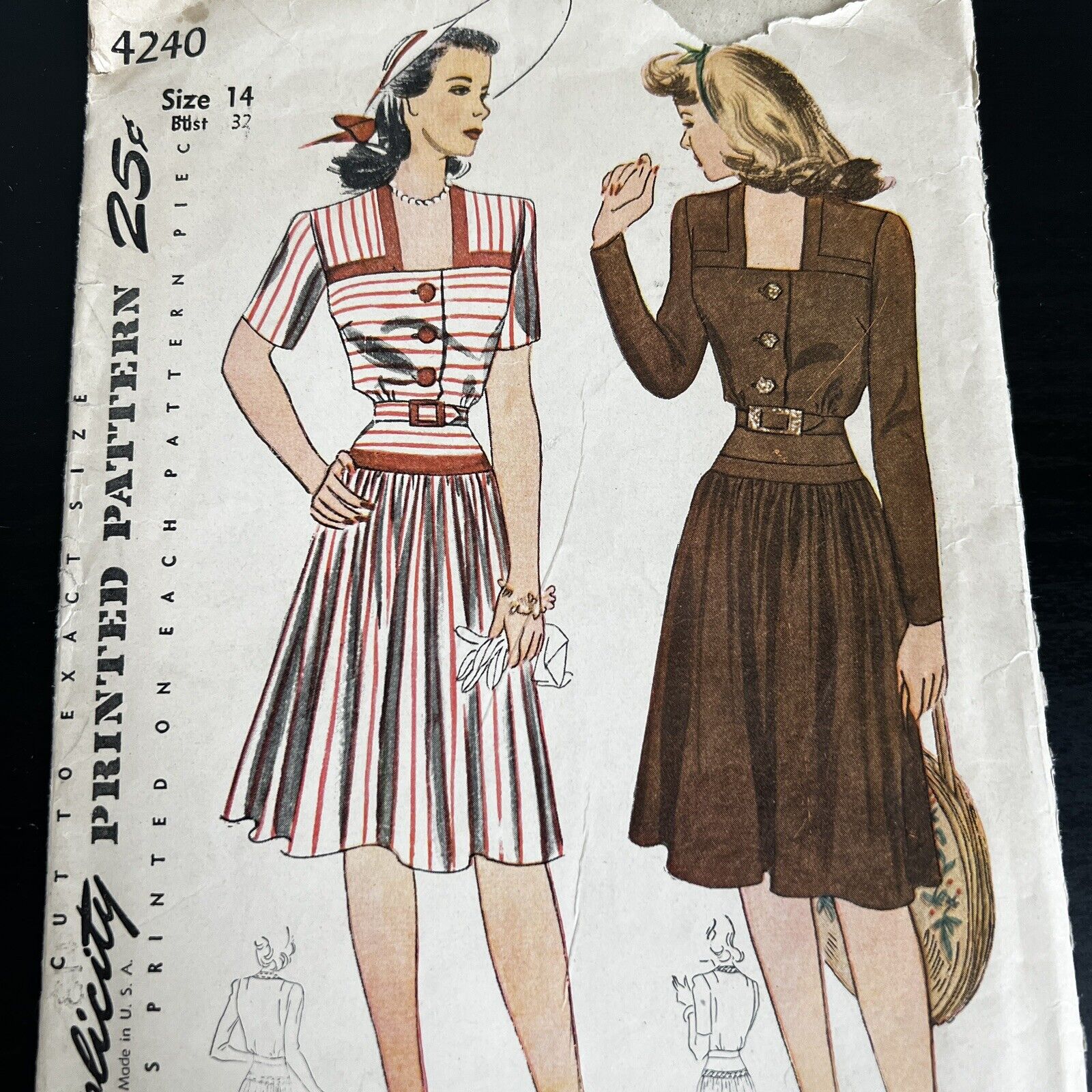 Vintage 1940s Simplicity 4240 Square Neck Shoulder Yoke Dress Sewing Pattern 14