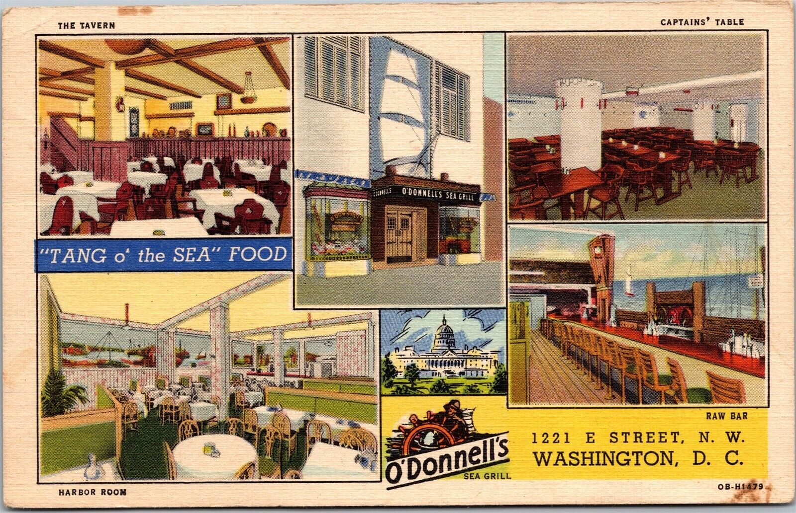 Postcard 1940s O'Donnells Sea Grill 1221 E Street N. W. Washington DC Linen C7