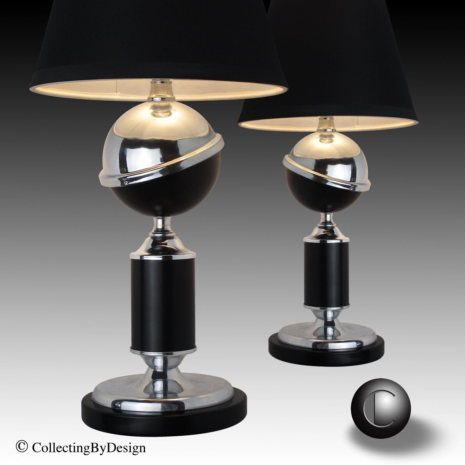 Iconic 1933 World\'s Fair Art Deco Black & Chrome Saturn Lamp RESTORED