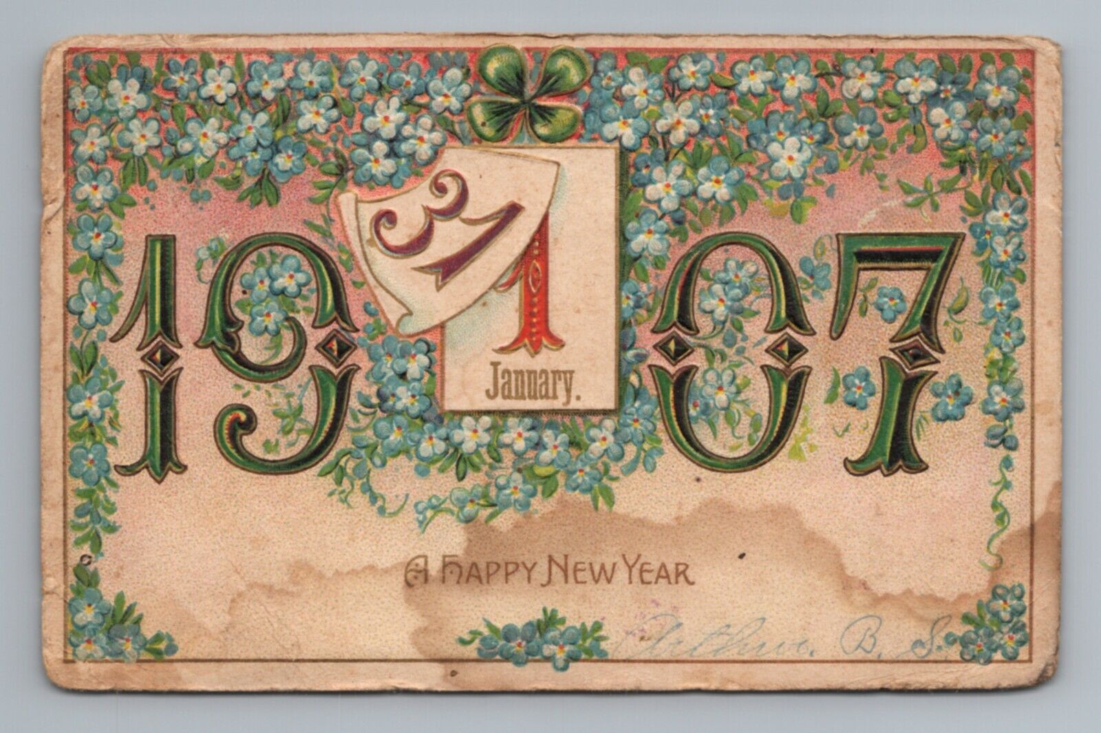 1907 New Year Vintage Postcard