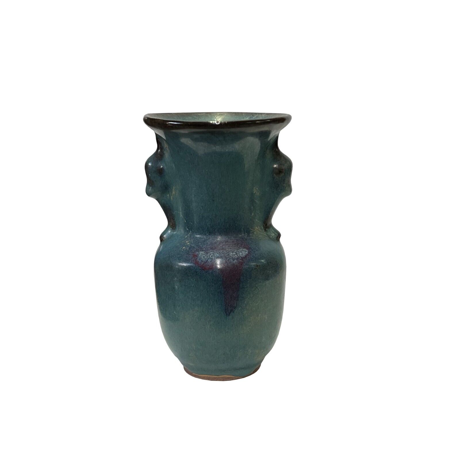 Chinese Ru Ware Drip Teal Blue Ceramic Accent Art Vase ws3406