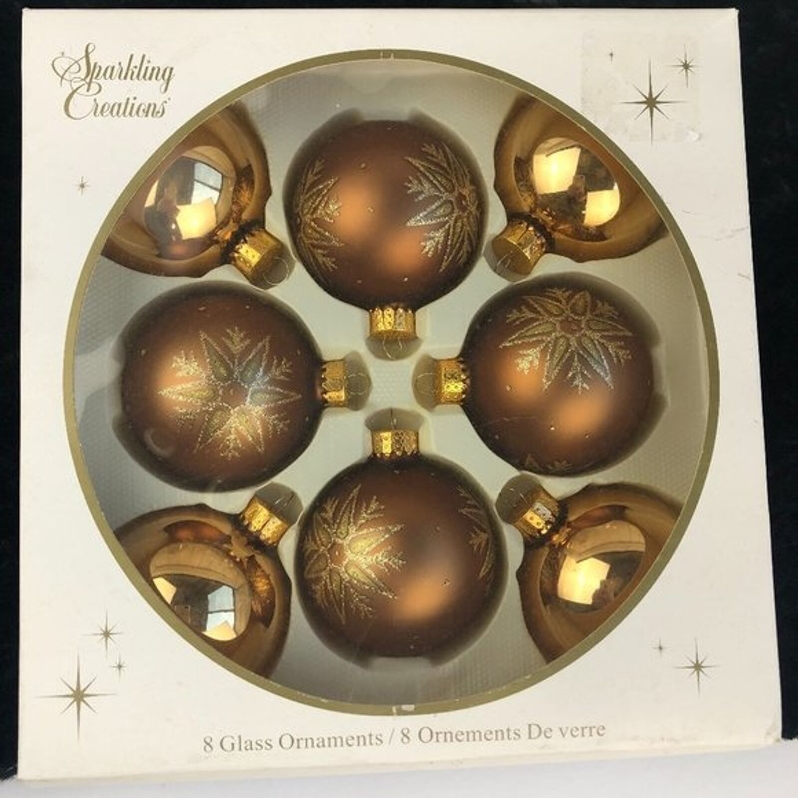 Vintage Sparkling Creations 8 Glass Christmas Ornaments - NEW Collectible