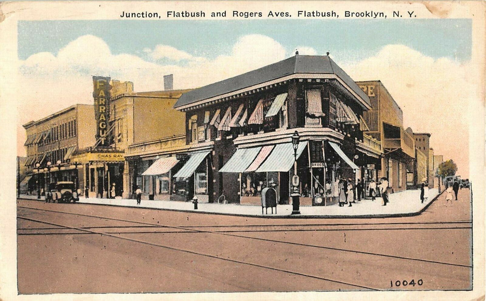 1924 Stores Jct. Flatbush & Rogers Aves. Flatbush NY post card Brooklyn