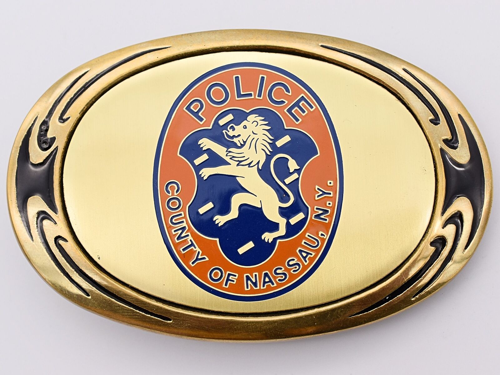 Nassau County New York Police Solid Brass 1980s Vintage Belt Buckle ~ Obsolete
