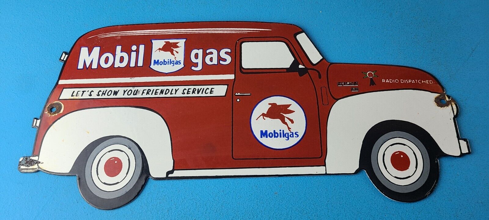 Vintage Mobilgas Porcelain Sign - Mobiloil Sign - Mobil Pegasus Gas Pump Sign
