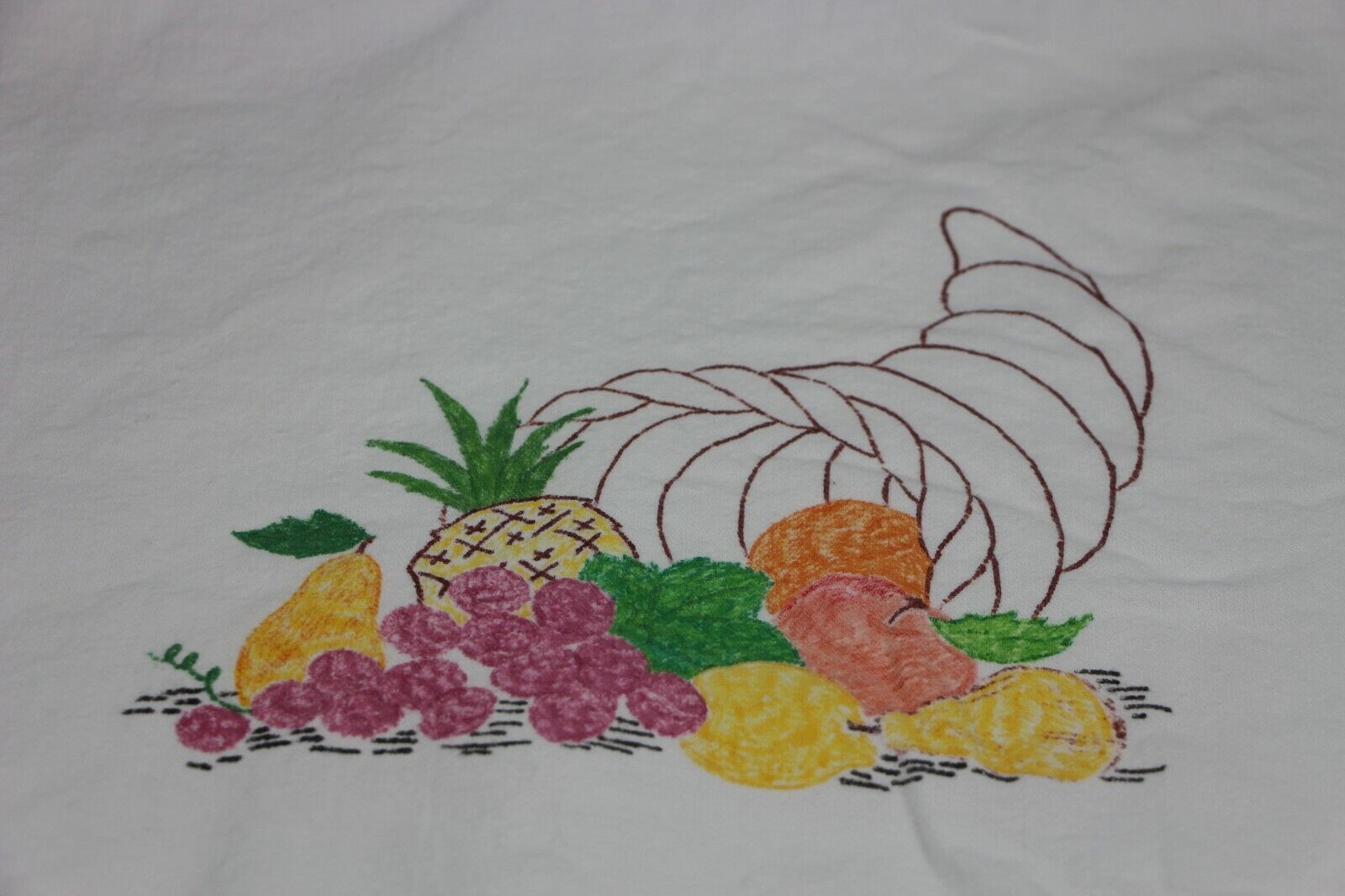 Vtg Artex Painted Thanksgiving Cornucopia Horn of Plenty Kitchen Towel 19\