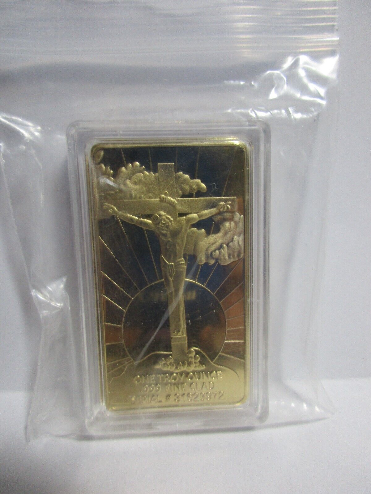 1 Troy OZ GOLD .999 Fine Clad Crucifix Last Supper Gift Bar in Protective Case