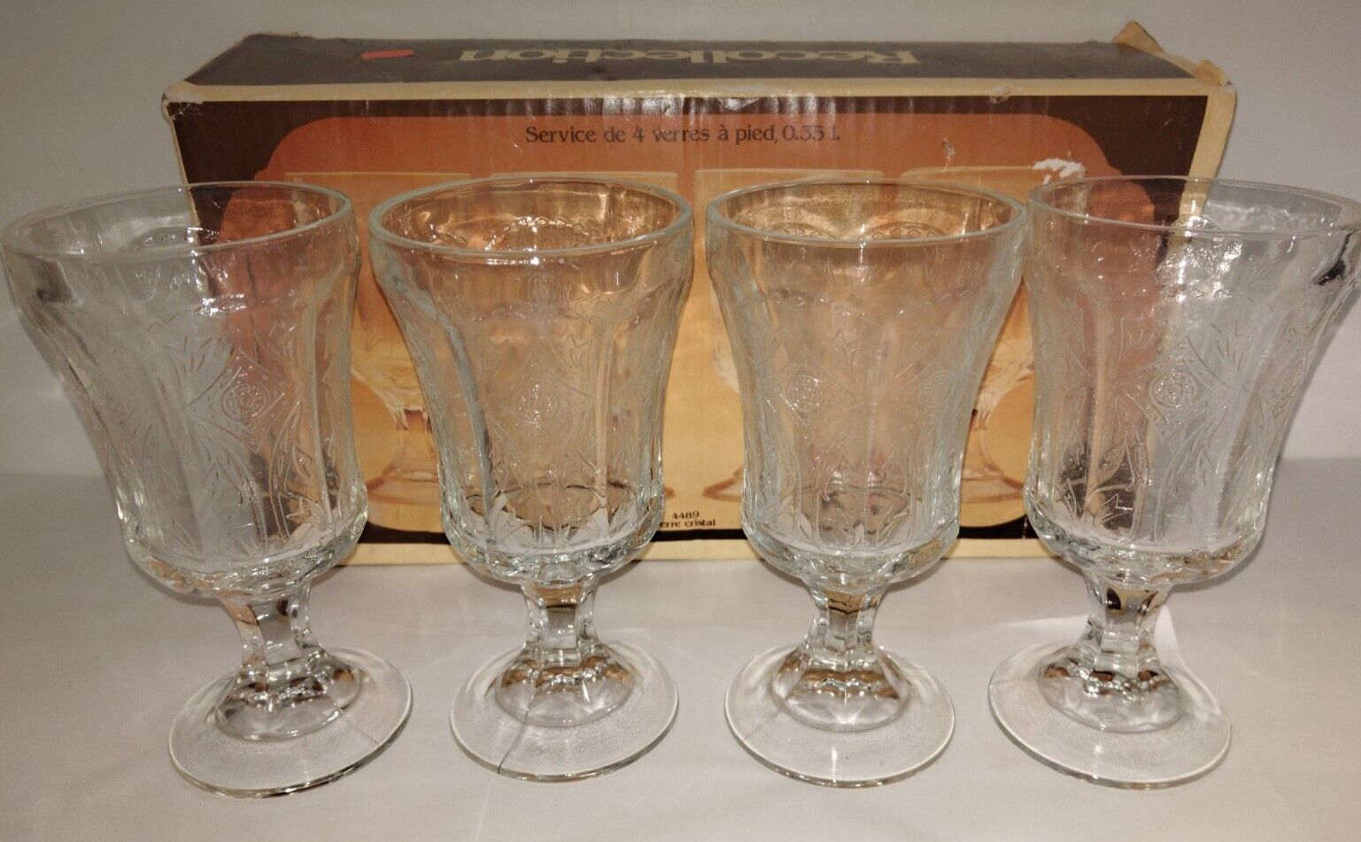 Vintage Indiana Recollection Crystal Glass Goblets 12 oz. Set of 4 W/Box 4489 