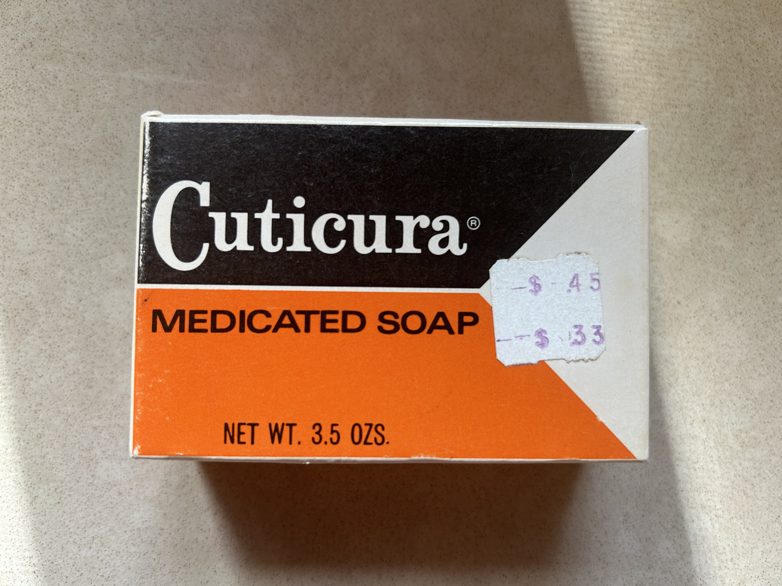 Vintage Cuticura Medicated Soap 3.5 Oz  Black Orange Box Packaging Sealed