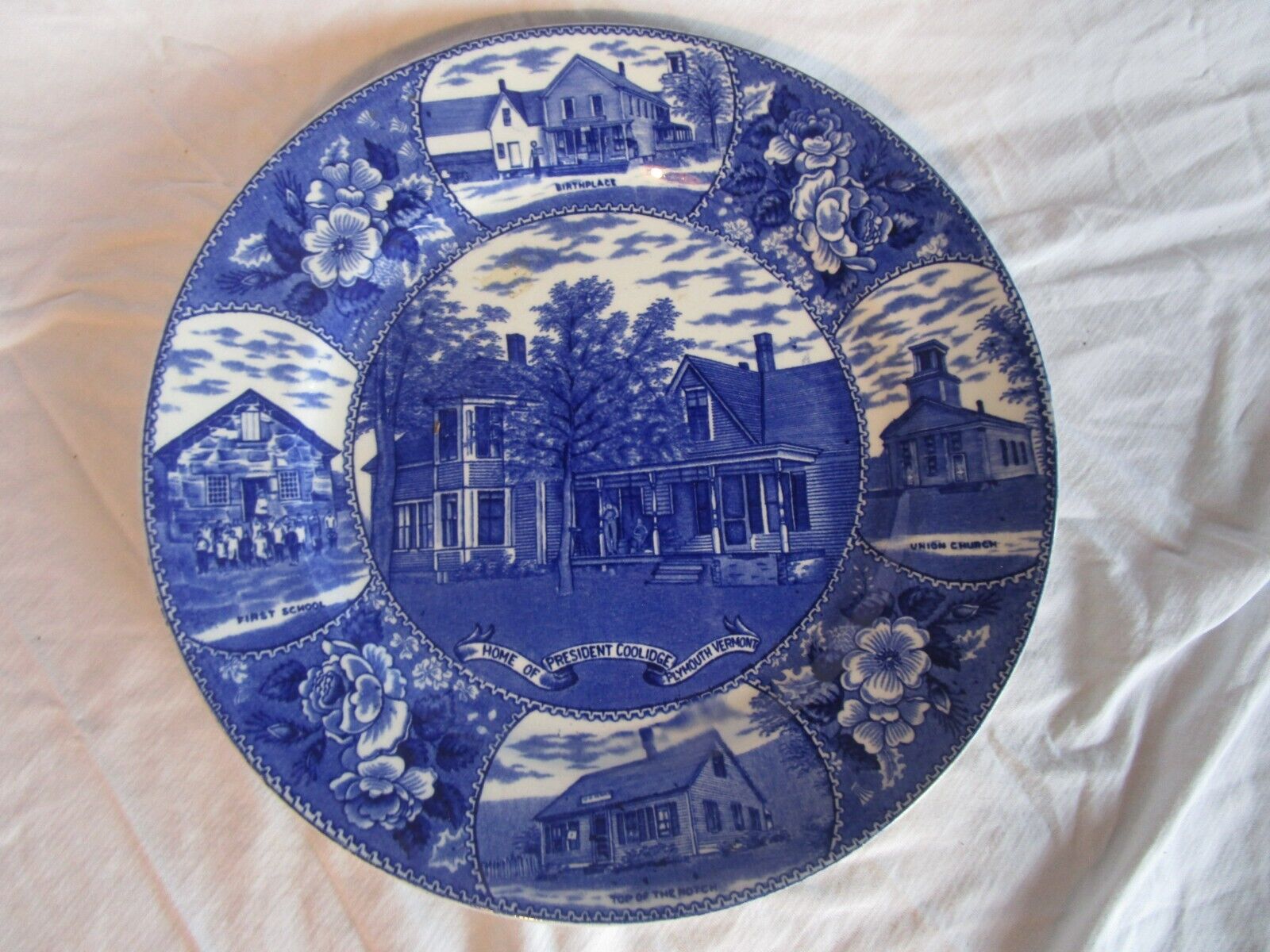 Antique Staffordshire Plate Home of President Coolidge Plymouth Vt Flow Blue