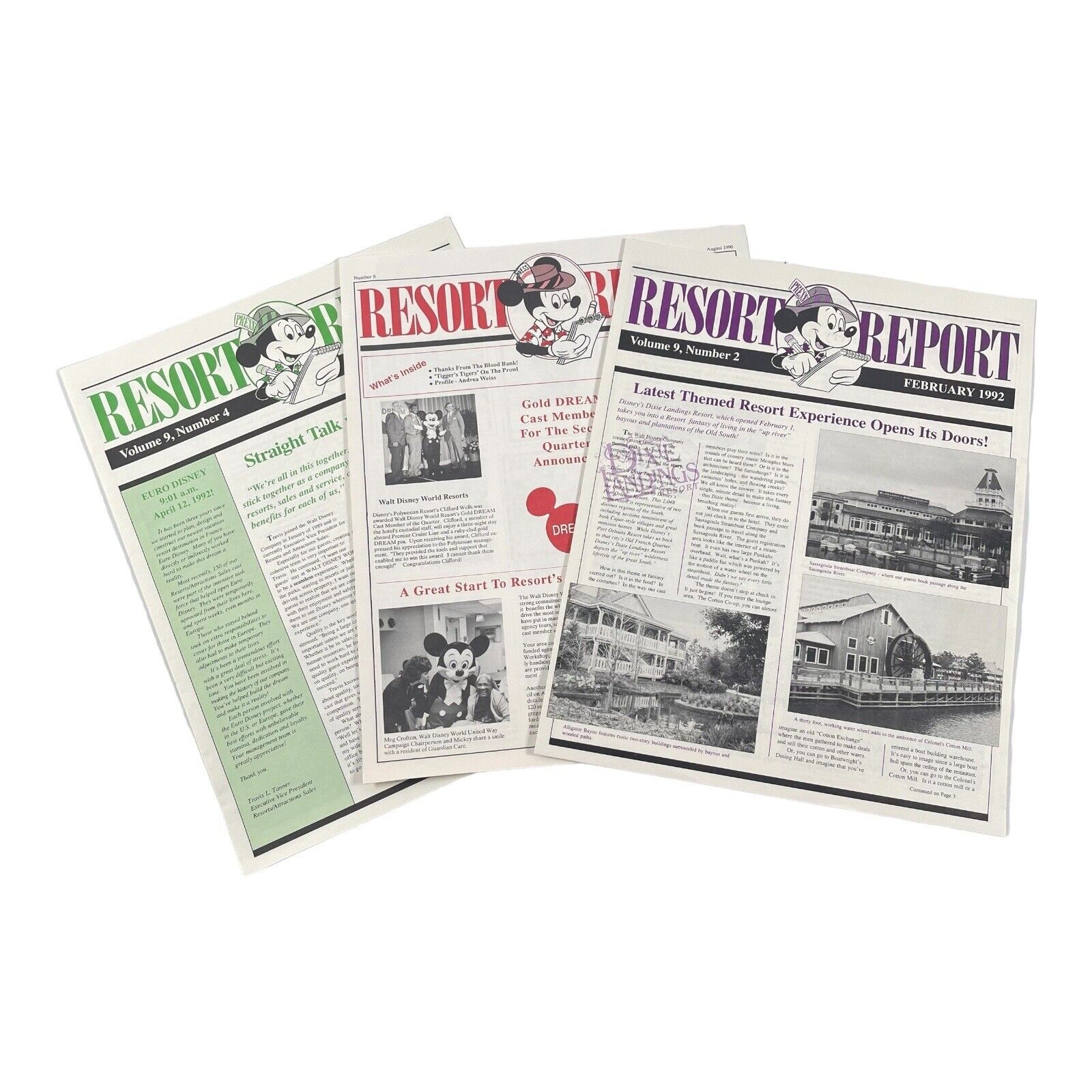 Disney Resort Report Newsletters Set of 3 Newspapers 1992 Ephemera Vintage