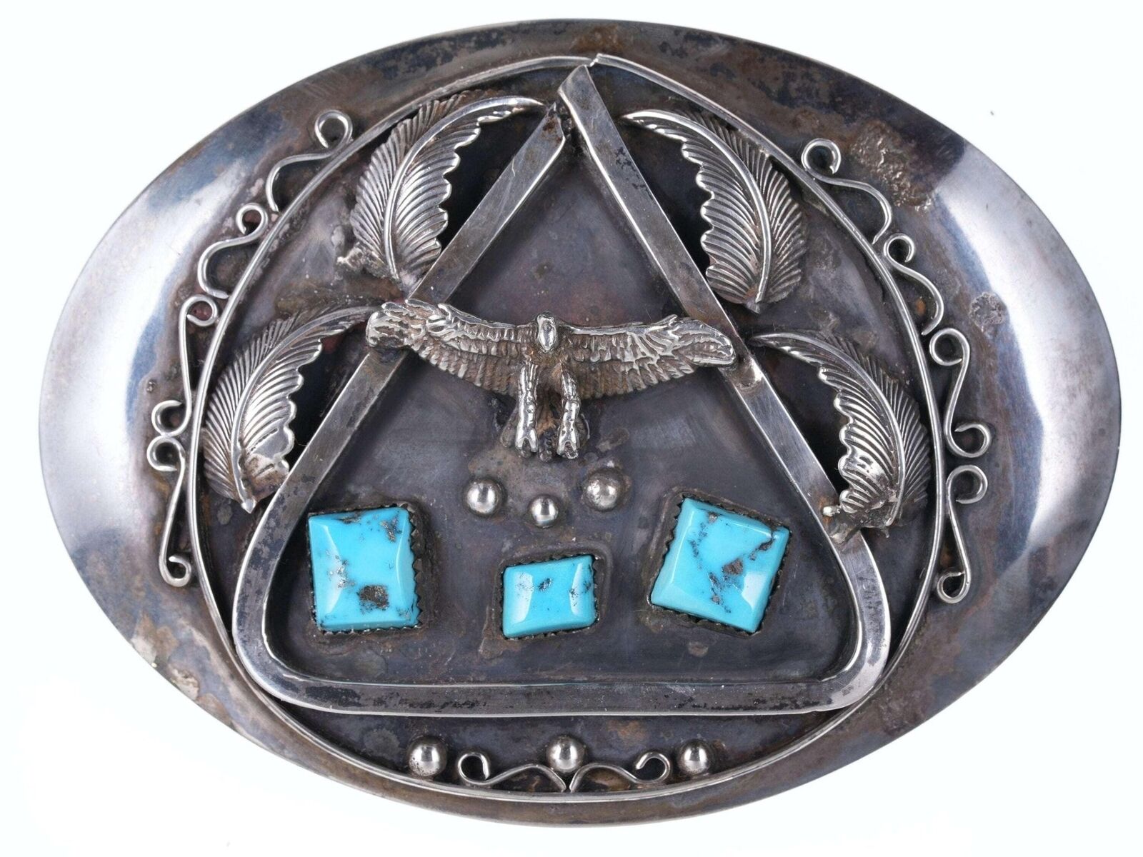 Vintage E&J Little Navajo Sterling/turquoise belt buckle