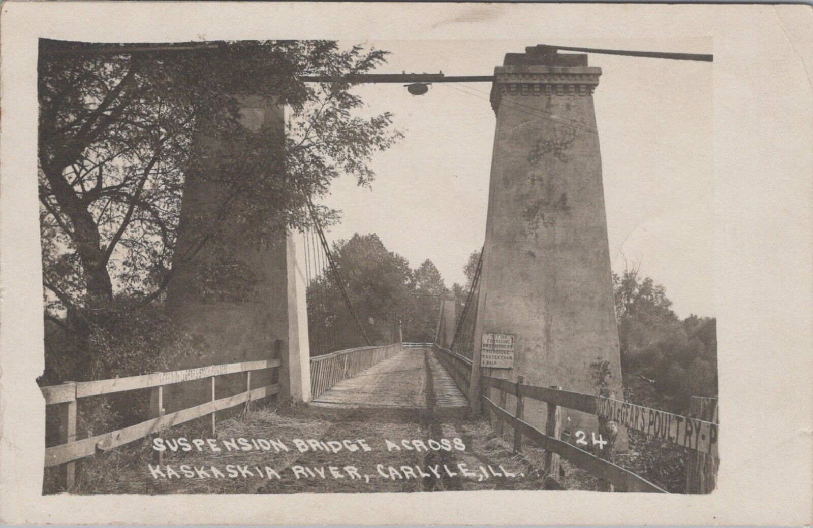 Postcard RPPC Illinois IL Carlyle Kaskaskia River Suspension Bridge