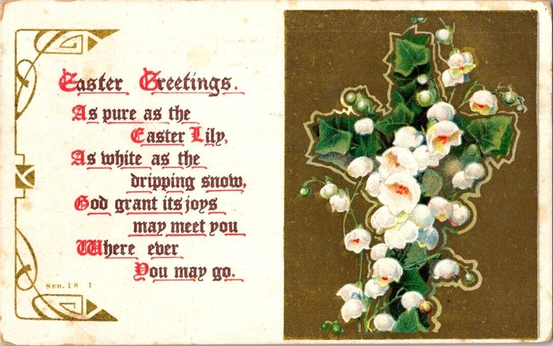 vintage postcard- Easter Greetings. As pure as the Easter Lily posted early 1900