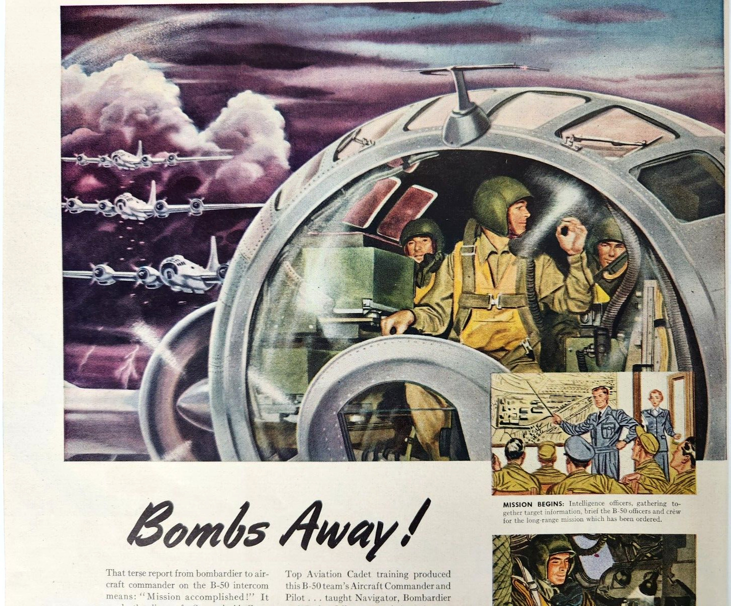 B50 Bombardier US Air Force Vintage 1951 Magazine Print Military Airplane WWII