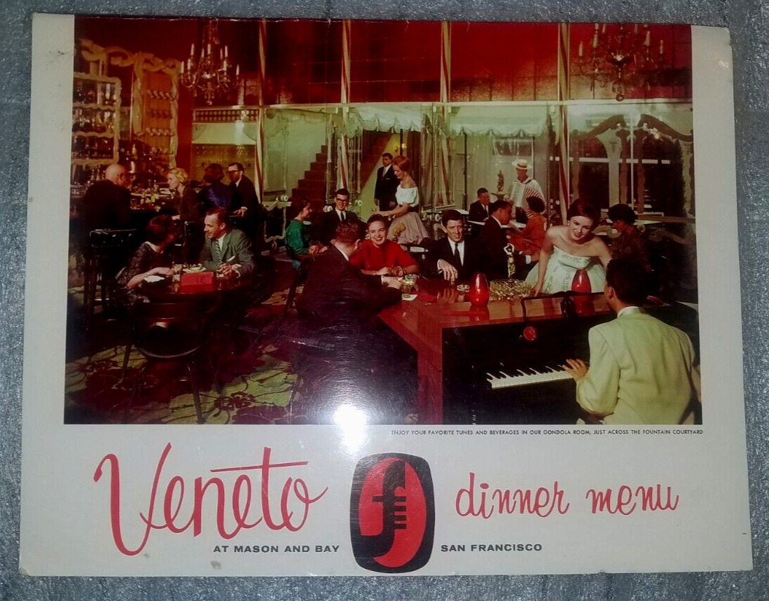 Vintage 1950\'s San Francisco Veneto Restaurant Dinner Menu