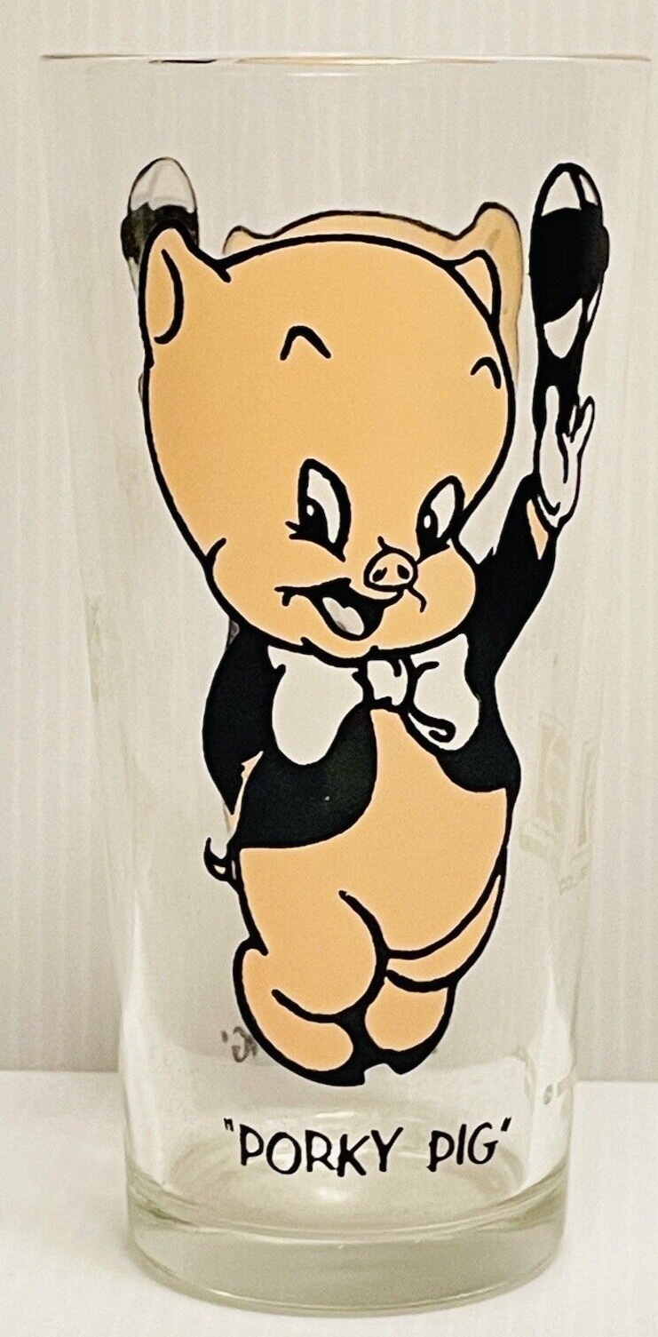 Porky Pig VYG 1973 Pepsi Collector Series soda glass Warner Bros Looney Tunes