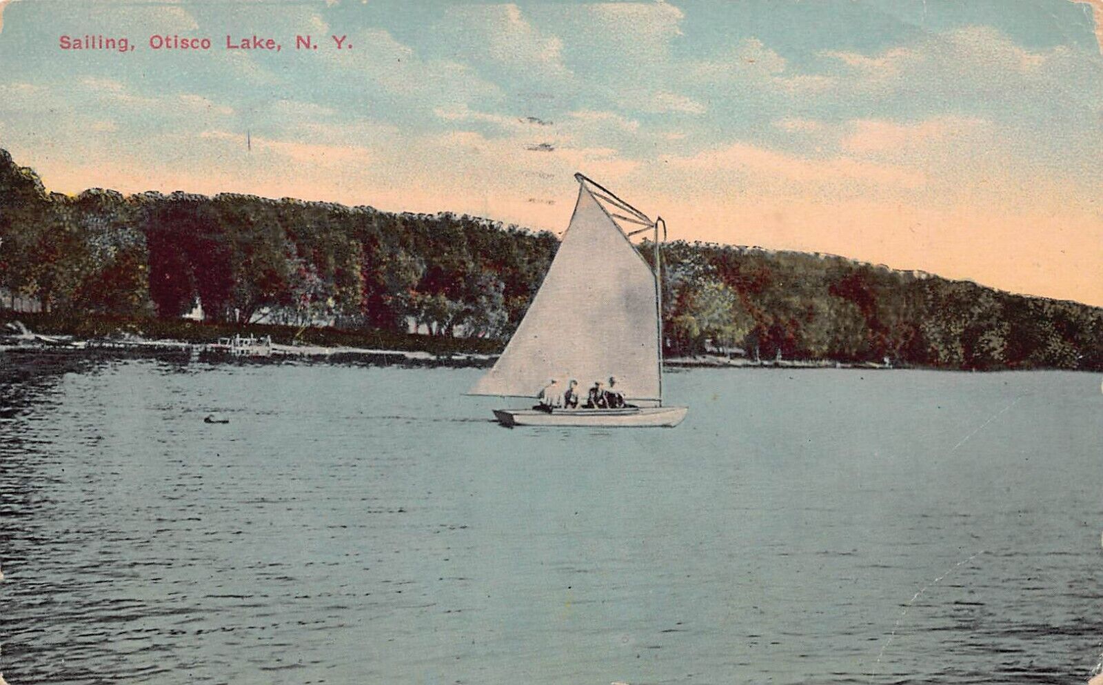 Otisco Lake NY New York Sailing Boat Heath\'s Grove Marcellus Vtg Postcard M4