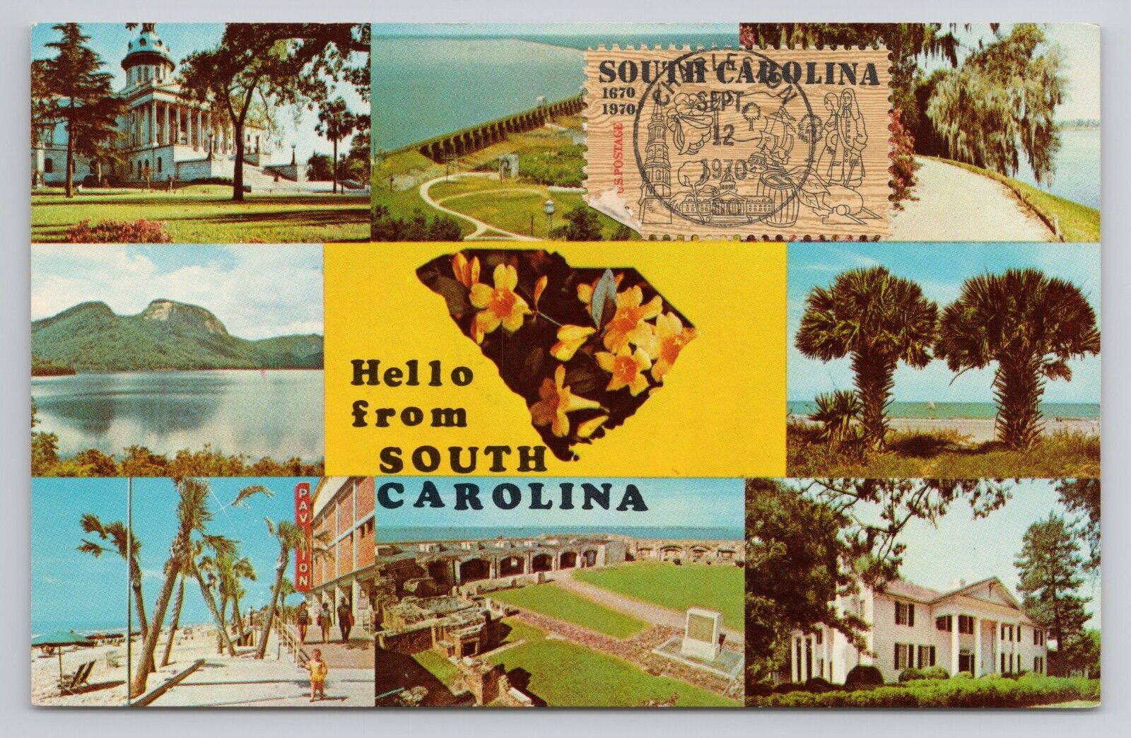 Hello From South Carolina Multi View Chrome Postcard 1543