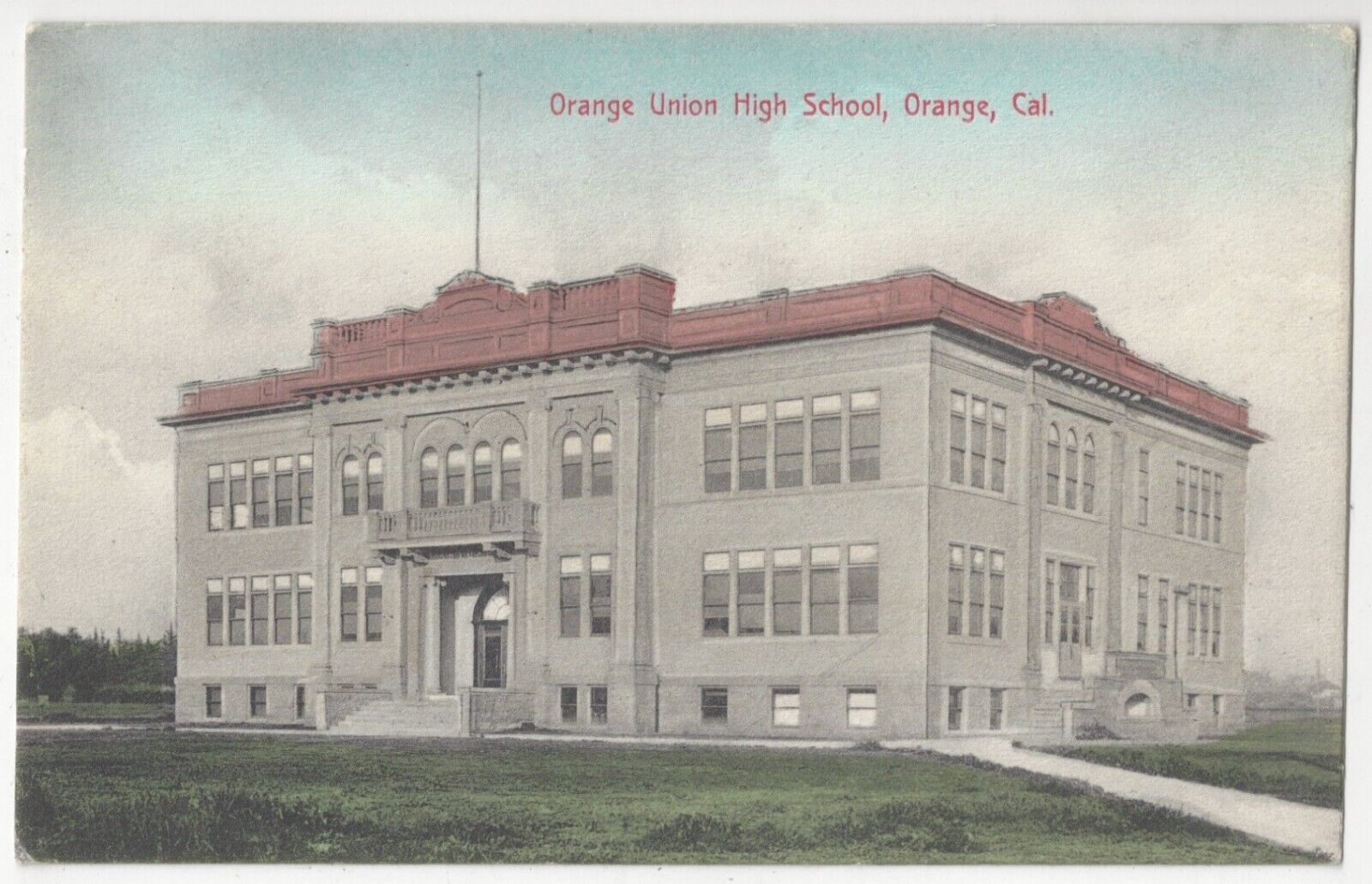 1912 Orange, California - Union High School - Orange Co. Hand Colored Postcard