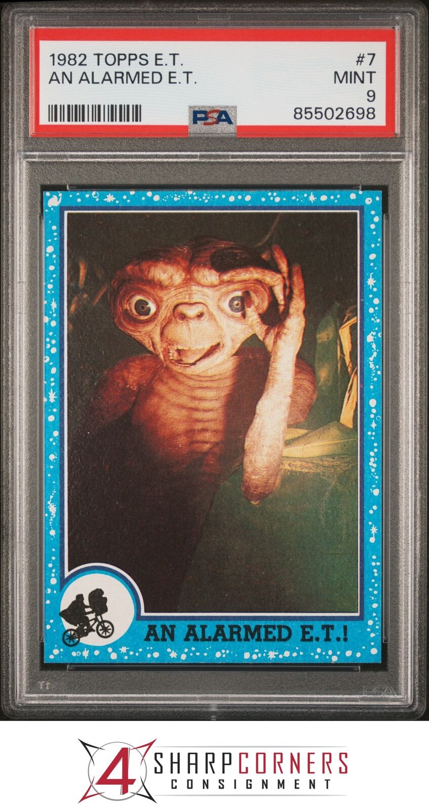 1982 TOPPS E.T. #7 AN ALARMED E.T. POP 6 PSA 9 N3929372-698